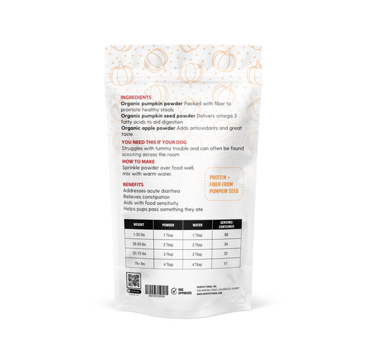 pumpkin mix for dogs back of bag