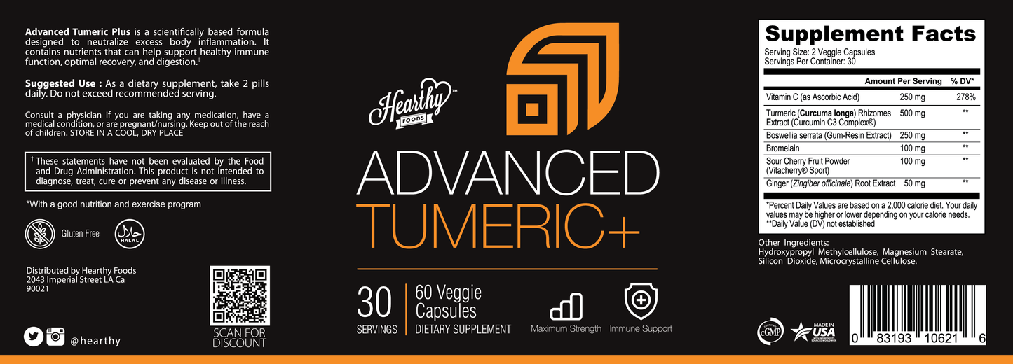 The full label for the tumeric pill