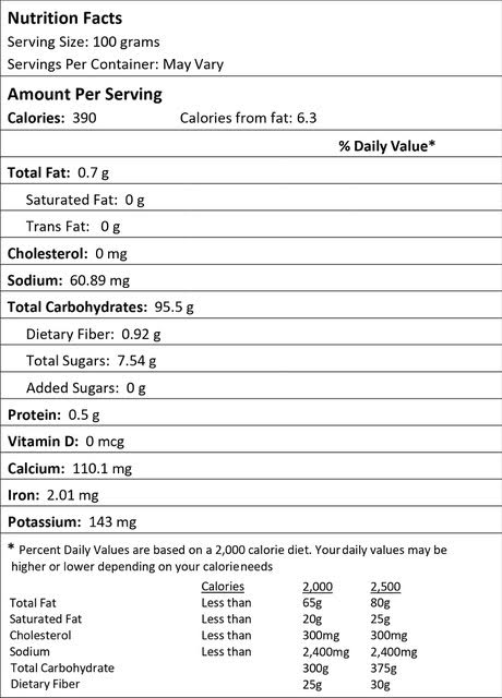 Apple Cider Vinegar Powder nutrition facts panel