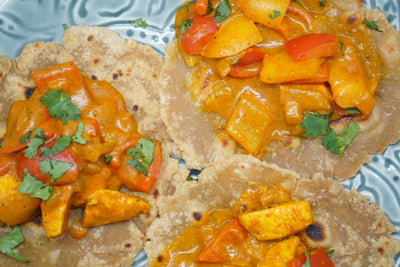 Gluten-Free Coconut Curry Chicken Tacos with Roti