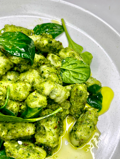 Gluten-Free Spinach Gnocchi with Pesto Sauce