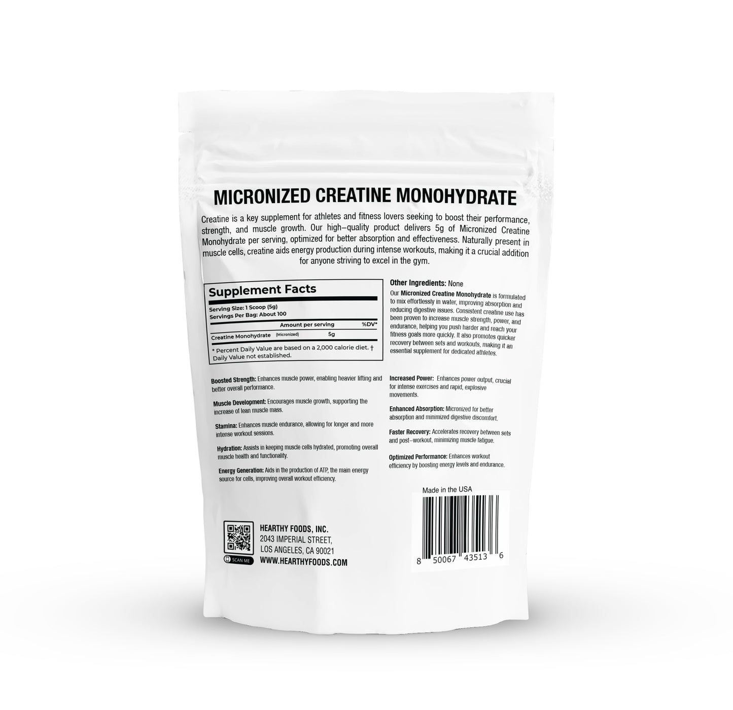 Creatine Monohydrate Micronized Powder 500G - 100 Servings, 5000mg Per Serving (5g) - 17.9 Oz for Men & Women Muscle Growth & Recovery - UNFLAVORED