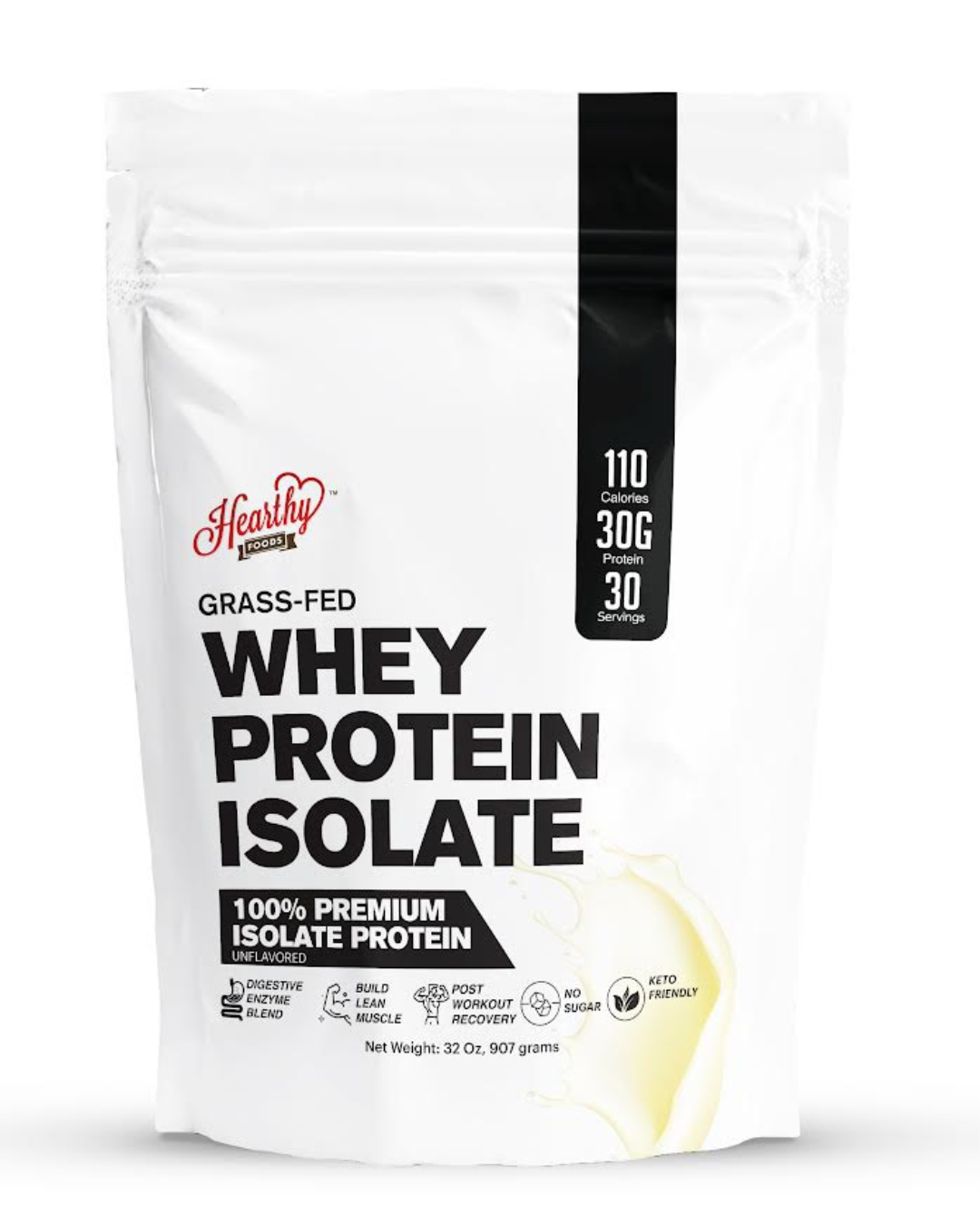 Whey Protein Powder Isolate Unsweetened No Carbs and No Fat- 2 pounds bag